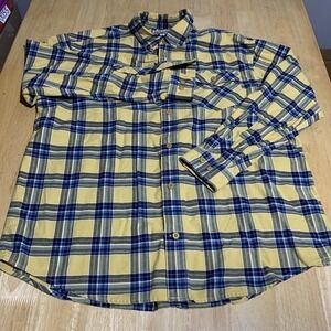 Duluth Trading Co Flannel Shirt Mens XL Yellow Tartan Plaid Long Sleeve‎